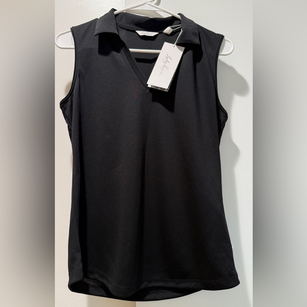 Lady Hagen Black Sleeveless Polo Top